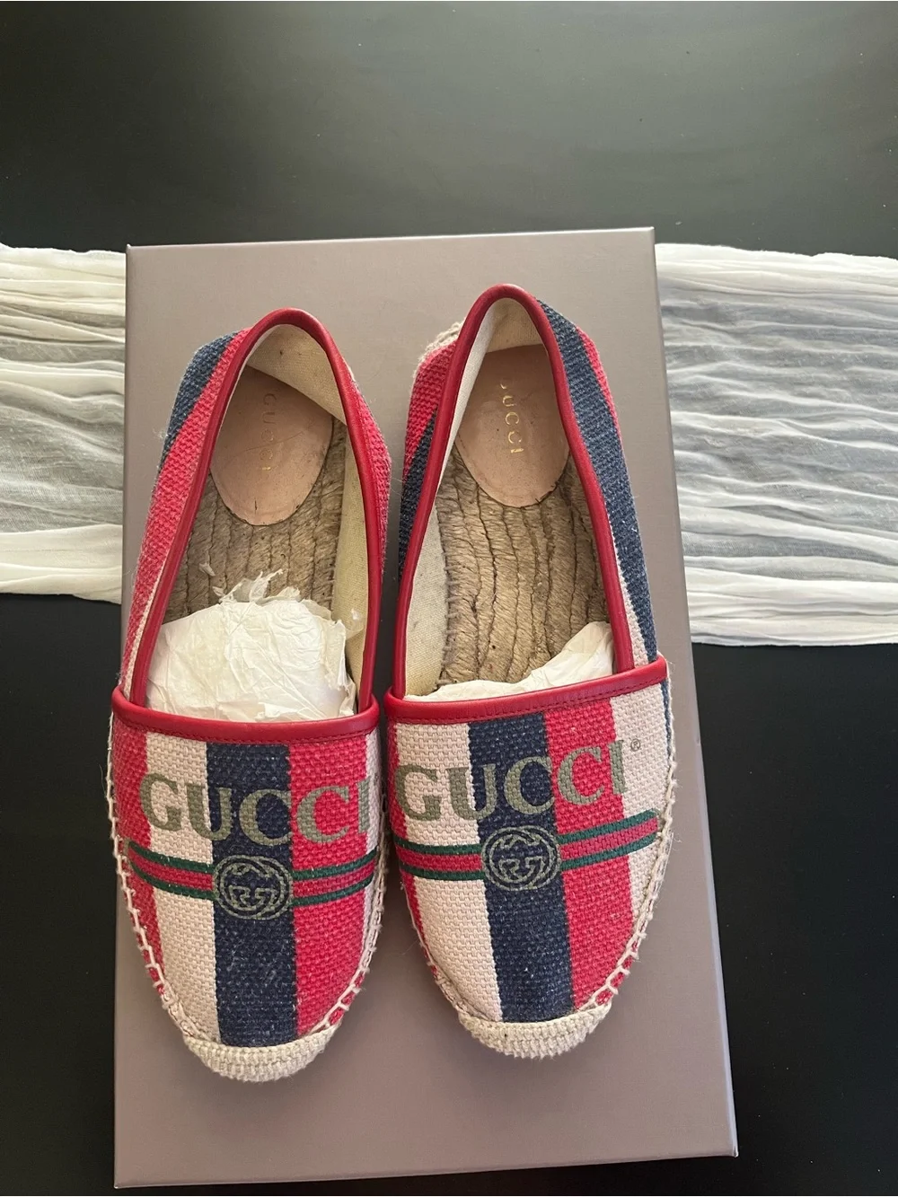 Gucci Red, Blue & White Canvas Logo Espadrille Slip-Ons - Picture 5 of 11